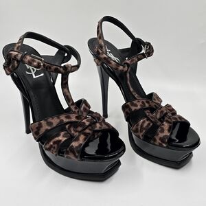 YSL Tribute Pony Hair Platform Sandals - 38.5